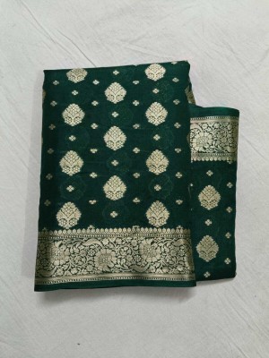 Muskan Fashion House Woven Banarasi Silk Blend Saree(Dark Green)