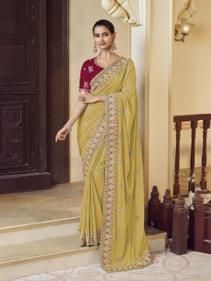 odette Embroidered Saree with Attached Blouse Georgette Saree(Pack of 2, Yellow)