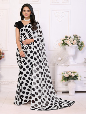 Anmi Polka Print Bollywood Georgette Saree(Black)