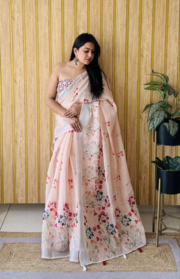 PARAMPARA SILKS Digital Print Bollywood Silk Blend Saree(Cream)
