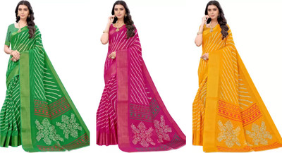 RUNAYA NX Striped Daily Wear Cotton Silk Saree(Pack of 3, Multicolor)