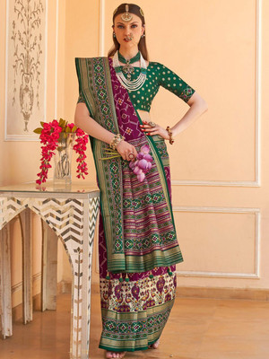 ANOUK Woven Patola Silk Blend Saree(Maroon)