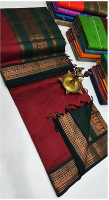 KANYAKUMARI FASHION Solid/Plain Chanderi Pure Cotton Saree(Red)