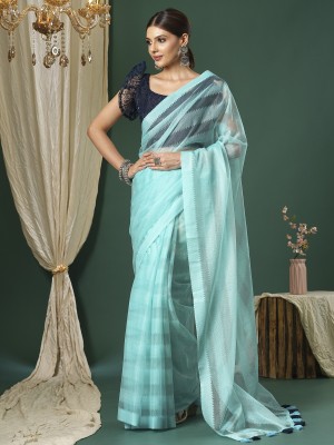 Sareemall Woven Bollywood Net Saree(Light Blue)