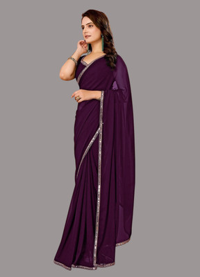 ISHA TRADE Solid/Plain Daily Wear Georgette Saree(Purple)