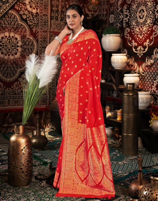Satrani Woven Banarasi Pure Silk Saree(Red, Gold)
