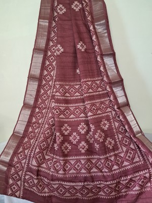 Ambar Lifestyle Printed, Woven, Digital Print, Self Design, Geometric Print Bollywood Silk Blend Saree(Red, Cream)