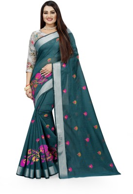 Indian Fashionista Embroidered Bollywood Cotton Silk Saree(Dark Green)