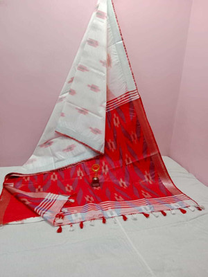 Manikant Handloom Printed Bollywood Cotton Linen Saree(Red, White)