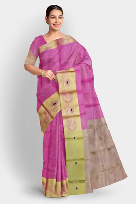 PRIDE SALES Embellished Handloom Cotton Silk Saree(Pink)