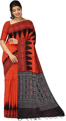 Joyguru Textile Printed Sambalpuri Cotton Blend Saree(Red)
