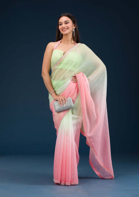 KOSKII Embellished Bollywood Tissue Saree(Green)
