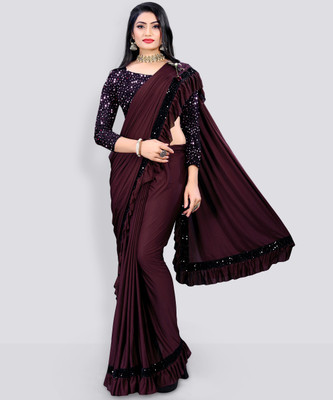 MIJAASHREE Embellished Bollywood Lycra Blend Saree(Maroon)