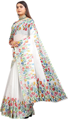 MAANVIT Printed Kanjivaram Pure Cotton, Cotton Linen Saree(Multicolor)
