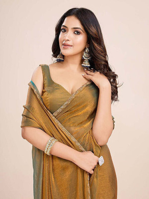 Madhav Creation Solid/Plain Mysore Chiffon Saree(Gold)