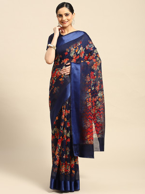 vaamsi Printed Daily Wear Cotton Blend Saree(Pack of 2, Dark Blue)