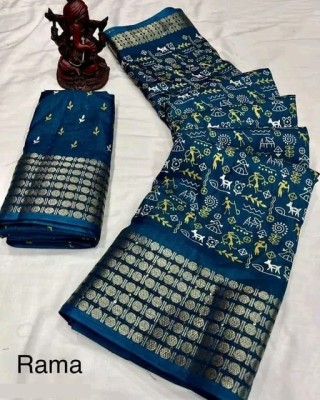 Kanooda Prints Printed Bollywood Tussar Silk Saree(Multicolor)