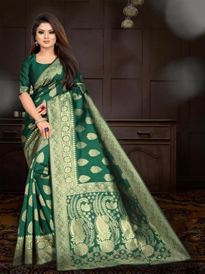 R K INFINITIVE Woven Kanjivaram Jacquard Saree(Green)