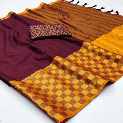 MAHAYANTRA Solid/Plain Assam Silk Cotton Silk Saree(Multicolor)