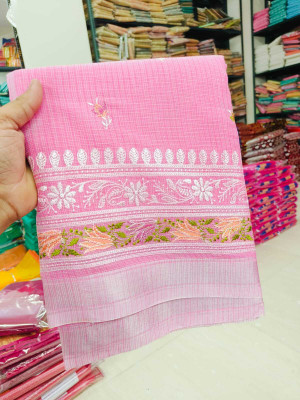 LYANNA Embroidered, Floral Print, Self Design Bollywood Handloom Cotton Silk Saree(Pink)