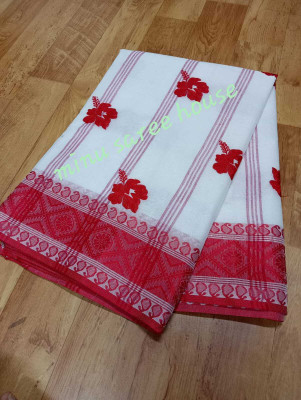 Minu Fashion Self Design Tant Pure Cotton Saree(White)