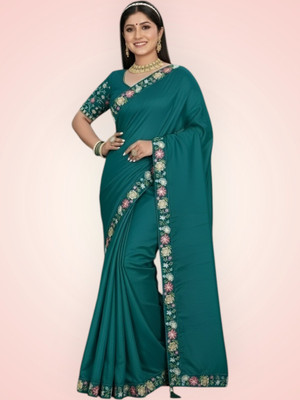 Shree Ambey Self Design Bollywood Georgette Saree(Green)
