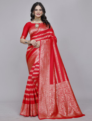 SOMVATI Self Design, Woven, Embellished Kanjivaram Art Silk, Jacquard Saree(Red)