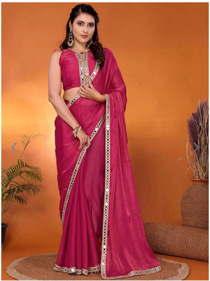 RAJ DARBAR Self Design Banarasi Crepe Saree(Pink)