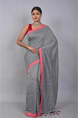 BongAp Self Design Chanderi Cotton Blend Saree(Silver)