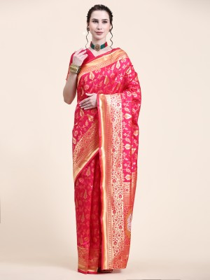 rujave Striped Banarasi Silk Blend Saree(Pink)