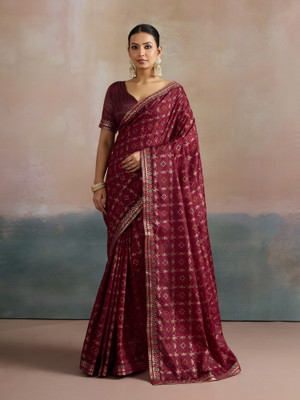 Sareemall Printed Bandhani Silk Blend Saree(Maroon)