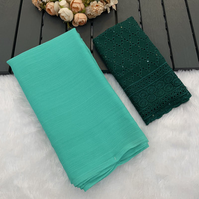 Sanskriti Synthetics Solid/Plain Handloom Georgette Saree(Green)