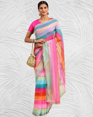 SHOBHTESH Digital Print, Printed, Striped Bollywood Georgette Saree(Multicolor)