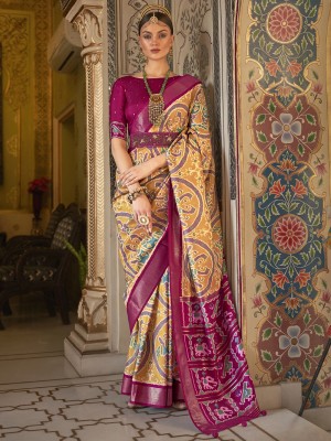 Sareemall Woven Ikkat Silk Blend Saree(Mustard)