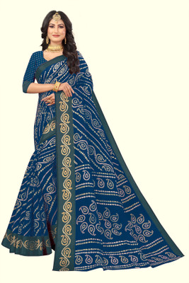 RUNAYA NX Digital Print Bandhani Cotton Blend Saree(Blue)