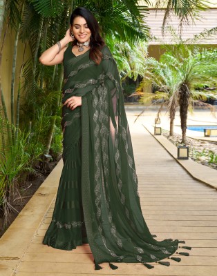 Samah Dyed, Embellished Bollywood Chiffon, Georgette Saree(Green)