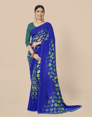 Uveeka Printed Bollywood Georgette Saree(Blue)