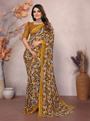 Moda Rapido Printed, Self Design Daily Wear Georgette Saree(Yellow)