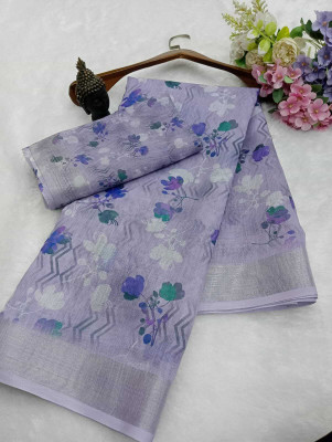 Gajal Printed Bollywood Linen, Cotton Linen Saree(Grey)