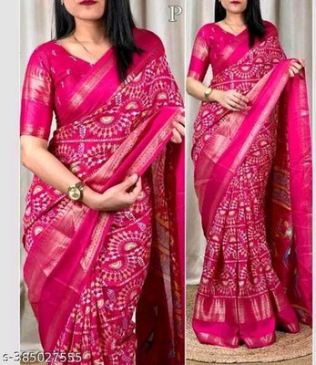 SILK VISTA Floral Print Daily Wear Silk Blend Saree(Pink)