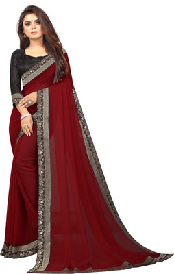 LIMTD Solid/Plain Bollywood Georgette Saree(Maroon)