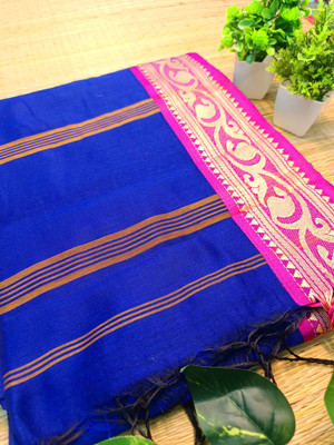 SREE VASTRA Printed Handloom Pure Cotton Saree(Blue)