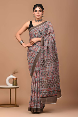 Printed Threads Printed Daily Wear Pure Cotton Saree(Multicolor)