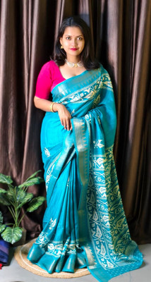 Suto Woven Berhampuri Art Silk Saree(Light Blue)