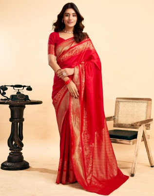 SIRIL Embellished, Woven, Self Design Kanjivaram Silk Blend, Jacquard Saree(Red)