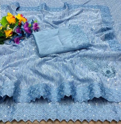 RADHEYUB Self Design Daily Wear Lycra Blend Saree(Light Blue)