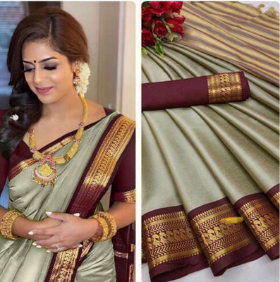 RSELLOCA Woven Maheshwari Cotton Silk Saree(Beige)