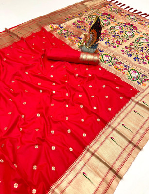 Tasrika Woven Paithani Cotton Silk Saree(Red)