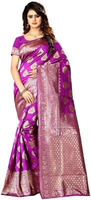 AMK FASHION Woven, Embellished, Solid/Plain, Printed, Floral Print, Digital Print, Dyed Banarasi Art Silk, Cotton Silk Saree(Pink)