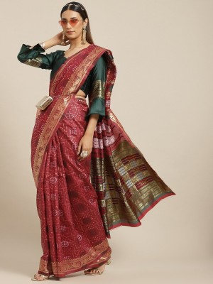 Arriva Fab Woven Bandhani Cotton Silk Saree(Maroon)